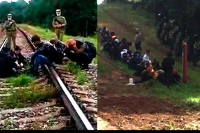 Латвийское Минобороны опубликовало видео, на котором белорусские пограничники выталкивают мигрантов на территорию Латвии